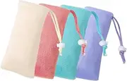 NOLITOY Exfoliating Soap Pouch 4pcs Mesh Bag for Bar Soap Durable Construction Foaming Net Drawstring Closure