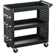 3-Tier Tool Chest Trolley, 150Kg Heavy Duty Toolbox with Wheels, Black, Garage/W