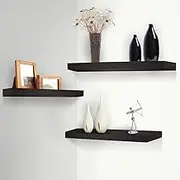 Artiss Floating Wall Shelf, Set of 3 Shelves Corner Bookshelf Storage Display Rack Decor Bathroom Organiser, Wall-Mounted DIY Sturdy Metal Frame Black