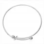 Adjustable EXPANDABLE Bangle Bracelet, Two Balls, Add a Charm, Bright Silver Pla