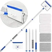 LIYFUHY Baseboard Cleaner Tool with Handle, Wall Extendable Long Handle ,Door Frame Cleaning Including 4 Reusable Pads. Quick Clean Cleaning, Ceiling and Wall., Blue, 49in