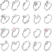 [TAMHOO] 20 Pcs Adjustable Rings Set for Women - Finger Rings Pack Stackable Rings for Teens- Cute Rings for Teen Girls -in Gold and Silver Tone