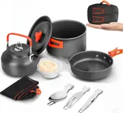 12PCS Outdoor Camping Cooking Set ,Lightweight Camping Non-Stick Pot and Pan Set with Kettle Camp Cook for Outdoor Backpacking Hiking