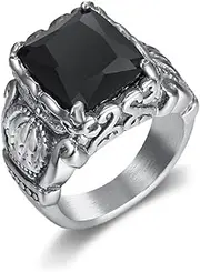 [Zhubobo] Mens Vintage Stainless Steel Crown Black CZ Stone Ring Fashion Jewelry Size 7-14