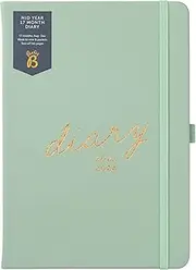 Busy B Mid Year 17 Month Diary August 2023 - December 2024 - Sage - Faux Leather Academic Diary with Week to View Planner with Pen Holder, Elastic Closure and Storage Pockets
