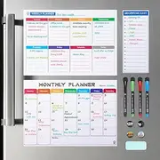 White Board Calendar Dry Erase - Monthly Calendar Whiteboard for Fridge, Weekly Magnetic Calendar for Refrigerator, Grocery List Magnet Pad for Family Planner Kitchen Schedule Board