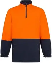 Prime Mover MF15 Hi Vis Cotton Fleece Jumper Workwear 100% Cotton Zipper Pockets Reflective Contrast Durable UPF50 Plus Safety Site Pullover, Orange/Navy, Large