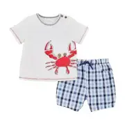 Mud Pie Sail Away Crab Plaid Shorts Set 4T-5T