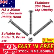 M3 Countersunk Screw 20mm for 3D printers Phillip Head Stailnless Steel