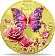 Butterfly Rose Coin Gift Set | Antique Silver Medallion with Coin Capsule, Display Stand & Card | Happy Birthday Gifts for Men & Women