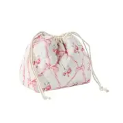 Small Cotton Quilted Drawstring Makeup Bag, Cute Coquette Drawstring Pinkbows