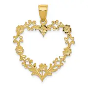 14k Yellow Gold Polished Floral Border Heart Pendant