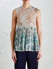 ZIMMERMANN Women's ADORN 1262TADO Indienne Floral SHEER LACE TANK TOP - 0 (US 4)