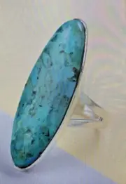 35.00 CTW Natural Kingman Turquoise Elongated Split Ring 7 in Sterling Silver