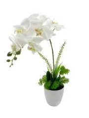 Orchid in White Pot Artificial Flowers Bouquet Wedding Home Decor Party 46CMH