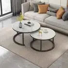 Foret Coffee Table 80cm Side Tables 2pc Set Tea Marble Look Glass finish