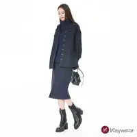 在飛比找Yahoo奇摩購物中心優惠-KeyWear奇威名品 經典格紋開衩設計長裙-深藍色