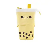 Milk Tea Bottle Shape Pencil Pouch Simplicity Canvas Stretchable Pencil Storage Bag for School-Yellow