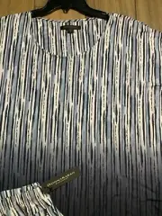 Donna Karan Modal Knit Sleep SET Size M Short Sleeve Top with Pants Blue Striped