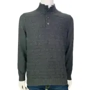 NEW Marc Anthony Mens Mock Neck Sweater Button Collar Grey Textured Knit Size XL