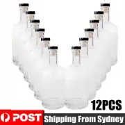 12 x 500ml Glass Spirit Vodka Whiskey Bottles Black Cork 19.5cm Tall Home Brew