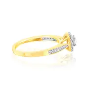9ct Yellow Gold 1/3 Carat Diamond Halo Solitaire Ring with 12 Side Diamonds, S