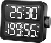 Rotating Digital Timer with Backlit Display – Magnetic Silent Countdown Clock with Adjustable Volume – Ideal Gifts for Focus, Study, Work, Tasks & Kitchen Use (Black)