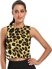 [ODAWA] Leopard Print Womens Sleeveless Crop Tops Lightweight Yoga Shirts