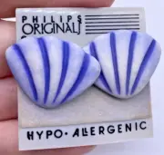 Vintage Earrings Shell Shaped Blue Purple Clay Beach Resort Wear Cruise 1980s