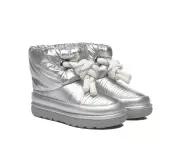 EVERAU(R) UGG Women Sheepskin Wool Waterproof Adjustable Drawstring Ankle Boots Delabra - Silver