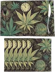 A Puff in Time Weed Marijuana Placemats Set of 6, 12x18 Inch Non-Slip Heat Resistant Place Mats Washable Reusable Table Mats for Kitchen Dining Table Decoration