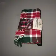 Bee and Willow Table Runner Plaid Red Green White Fringe NWT Holiday Christmas