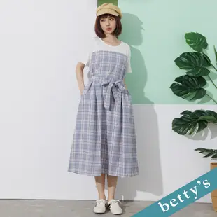 betty’s貝蒂思(21)格紋拼接綁帶洋裝(藍色)
