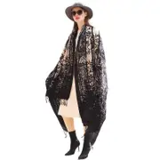 ANYYOU 100% Merino Wool Black Grey Floral Silk Satin Large Winter Scarf Pashmina Shawl Bandana Perfect For Women Ladies Fashion Style