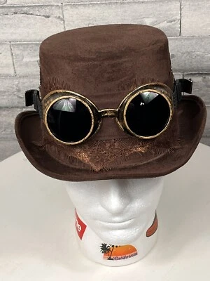 Steampunk Top Hat with Goggles for Cosplay Comic Con Halloween Party Brown New