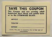 VINTAGE STEMWARE GLASS COUPON UNUSED ONE EVENING ADULT ADMISSION