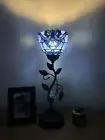 Tiffany Style Torch Table Lamp Blue Stained Glass Baroque Style USB Ports H20”