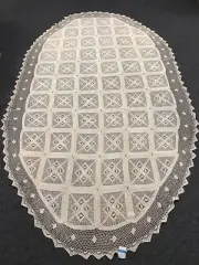 Beige Off White Ecru 72x126" Oval 100% Cotton Handmade Crochet Lace Tablecloth