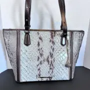BRAHMIN Medium Asher Sky Carlisle Leather Tote Snake / Croc Embossed NEW