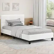 ALFORDSON Bed Frame Base King Single Size Platt Series, Mattress Topper Platform Foundation with Boucle Upholstery for Bedroom, Boucle White