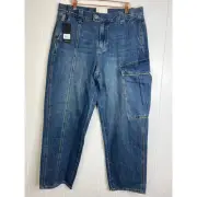 One Teaspoon New Fiction Cargo Style Wide Leg Jeans in Royal Blue Size 31 NWT