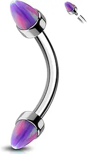[Jewseen] Titanium Eyebrow Piercing Jewelry 16g Eyebrow Ring Curved Barbell Opal Cartilage Earring Bridge Jewelry Small Belly Button Ring 8mm