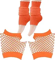 [Generic] Knit Leg Warmers | Carnival Costume Accessories | Leg Warmers and Nylon Short Fingerless Fishnet Gloves Set, 80s Fancy Dress Costume Accessory for Women