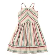 Carters Girls 12 Striped Spaghetti Strap Cross Back Linen Blend Light Dress NWT