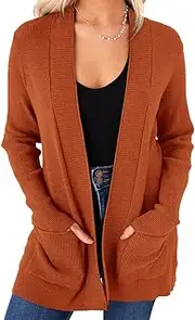 imesrun Womens Open Front Cardigans Casual Long Sleeve Classic Knit Sweater Outerwear with Pockets