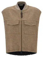 [Brunello Cucinelli] Brunello Cucinelli-Shiny Zipper Pull Gilet Beige-Donna M