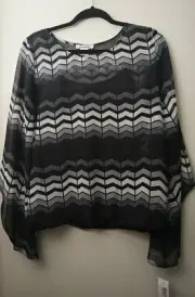 Quintessential Women's New Multi Chevron Print Sheer Overlay Blouse, Size Large