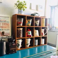 在飛比找樂天市場購物網優惠-實木復古桌面茶具格子收納櫃茶壺茶杯置物架壁掛