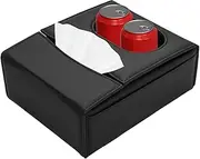 Car Tissue Box Holder - Car Cup Holder Tissue Box Cover,Leather Storage Organizer Vehicle Accessories, Armrest Drink Container for Auto Truck Travel Organization