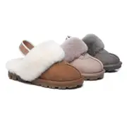 AUSTRALIAN SHEPHERD® UGG Slippers Kids Sheepskin Wool Slingback Waffle Plus - Grey / AU Kids 6-7 / EU 23-25